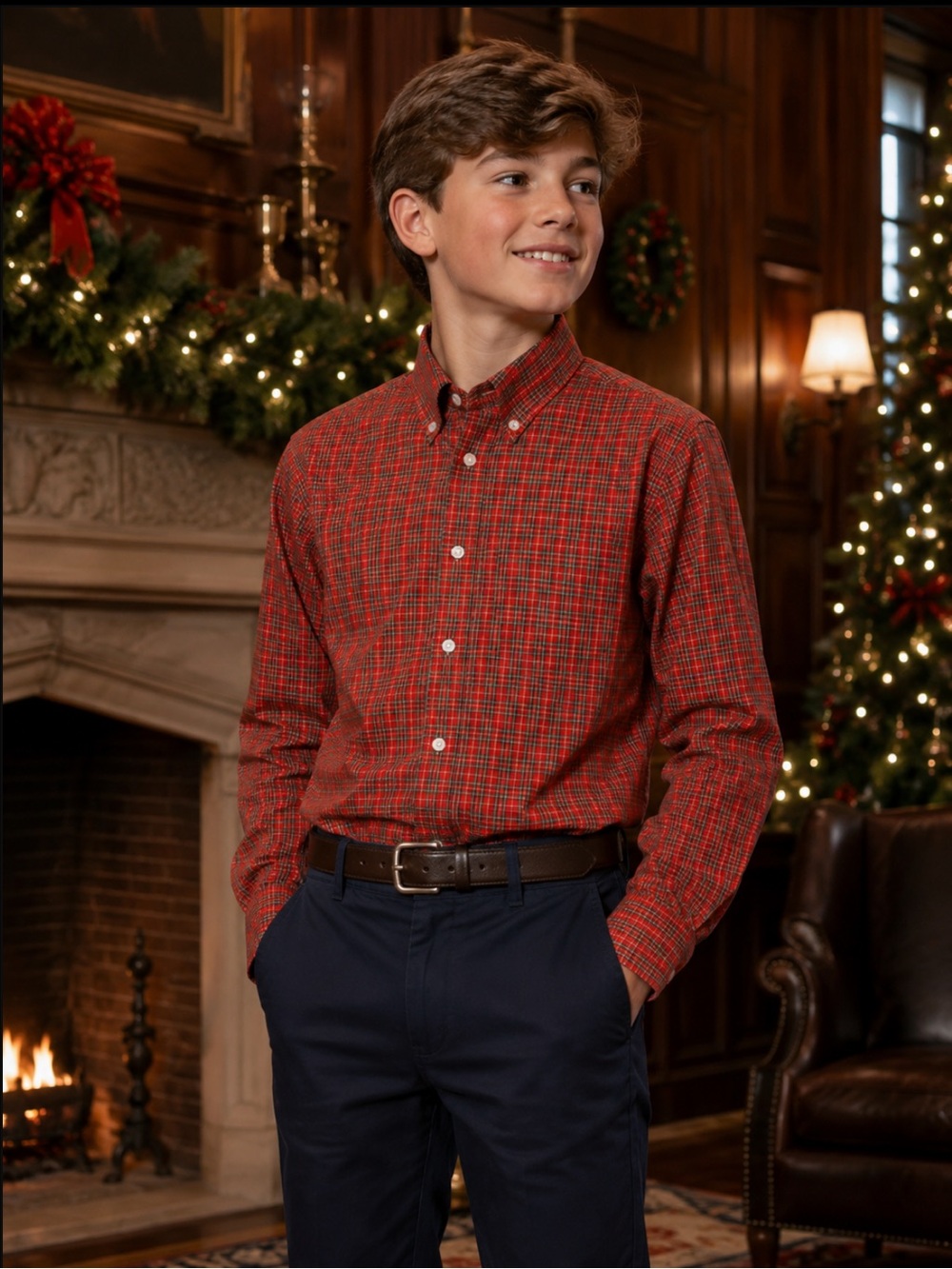 NWT‎ B by Brooks Brothers Boys Classic Fit Plaid Dress Shirt Holiday Christmas